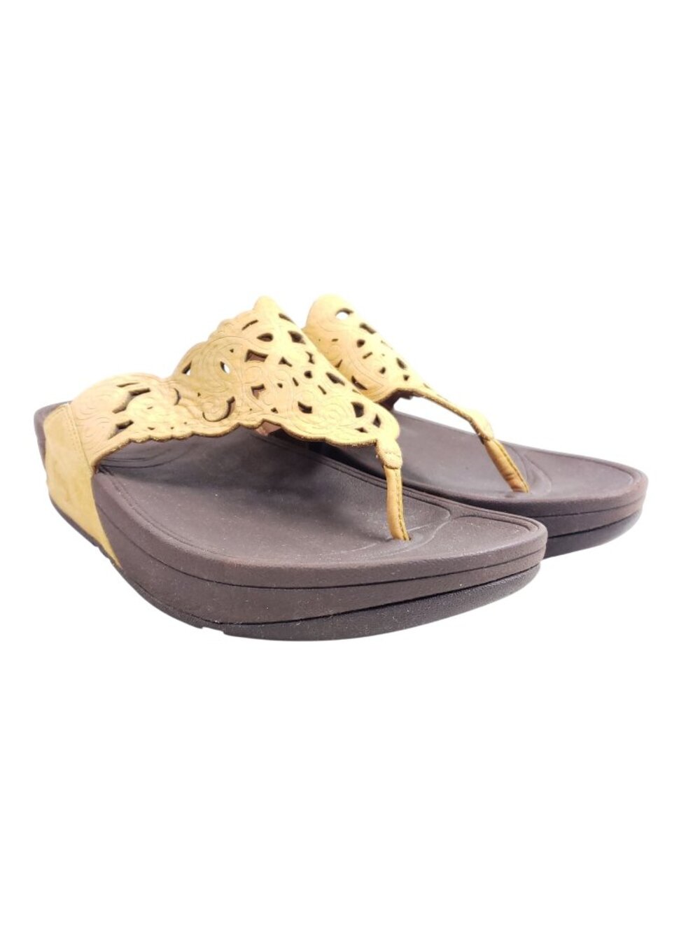 FitFlop Womens Size 8 Yellow Leather Perforated Sandals Slide Flip Flops